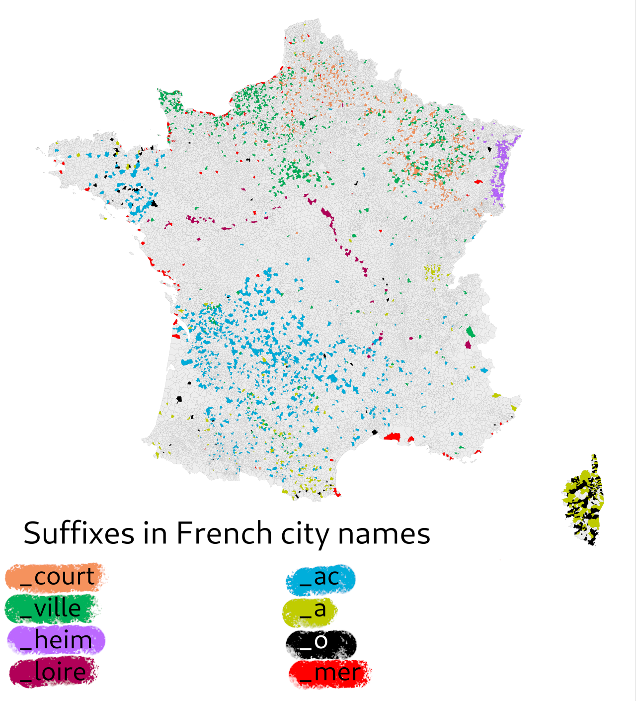 Suffixes in French city names.