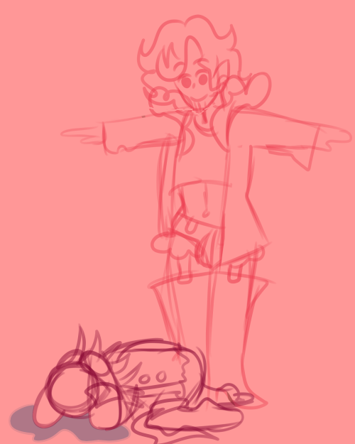 my friends and i joked about how my kokichi is 4′10, and my oc is 5′7. so we decided cupid would t-p