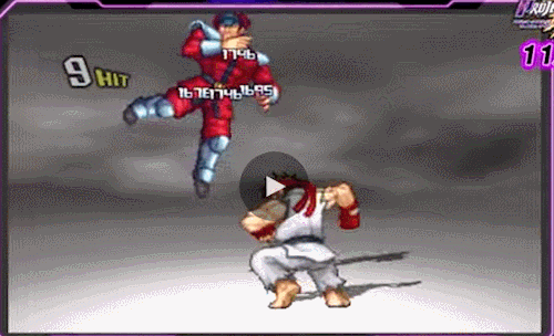Ryu and Ken from the “Street Fighter” series preforming ‘Double Shoryuken’ attack on M Bison and Jur