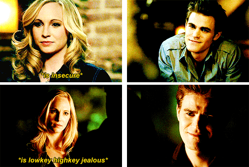 ahoraquetocanlosojos:Caroline Forbes: *breathes* Stefan Salvatore:  ♥‿♥ [ Insp. ]