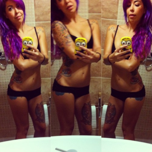 caiasuicide:  And it continues. At least one this one you can’t see the loo that well LOL #tattoosday @suicidegirls #tattoos #caiasuicide #purplehair #minioncase @alexiscrawfordx @jessytai 
