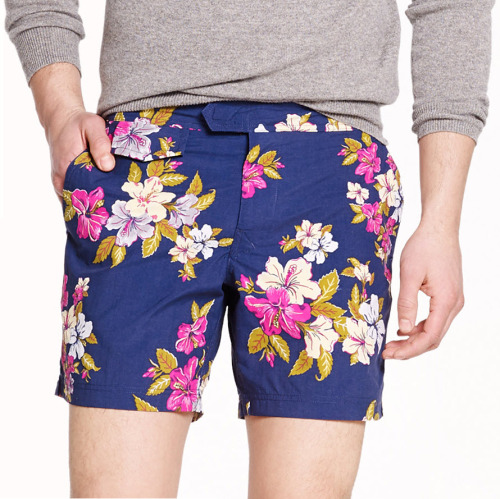 J. Crew Floral Tab Waist Swim Trunks
Tropical. And they’re sized in inches. Legit.