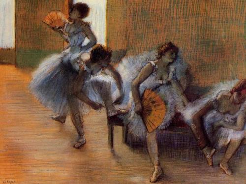 books0977:In the Dance Studio (c.1897). Edgar Degas (French, 1834-1917). Pastel.Later in his career,