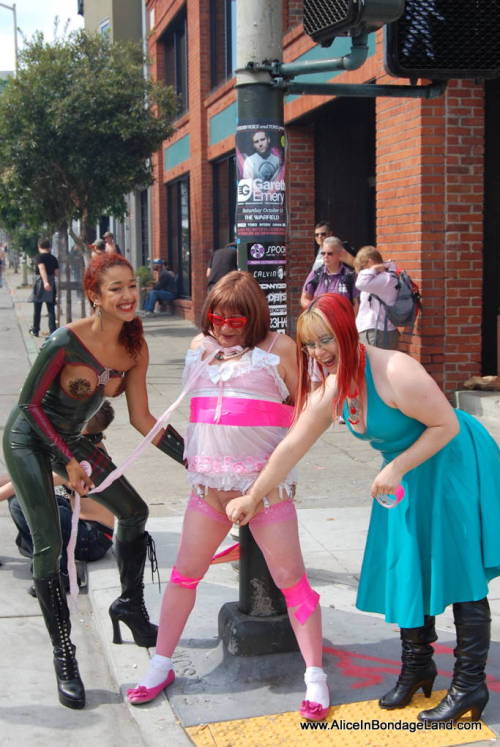 mistressaliceinbondageland:  Folsom Street Fair sissy handjob on the corner of 8th St and Folsom…  This is the most public cumshot I have ever filmed and one of the most extreme public humiliation movies in my collection. I love this shoot so much.