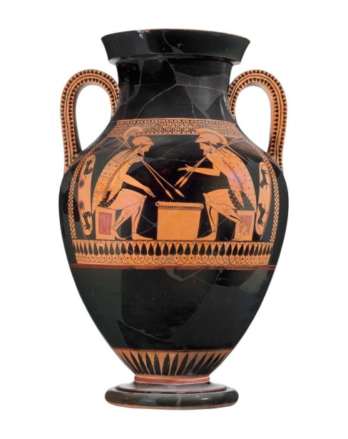 Two-handed jar (amphora) with Achilles and Ajax // Artist: Exekias // Date: 525-520 BCE // Material: