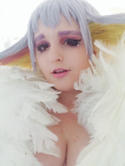 slbtumblng:  raincoatsjooji:  Ragyo Kiryuin makeup/wig/feather cape thing test!! Obviously not done dying the wig wefts yet but I’ll take a picture once I’ve finished the whole thing! (The wig lights up w EL panels btw ;))) )    holy mother of life