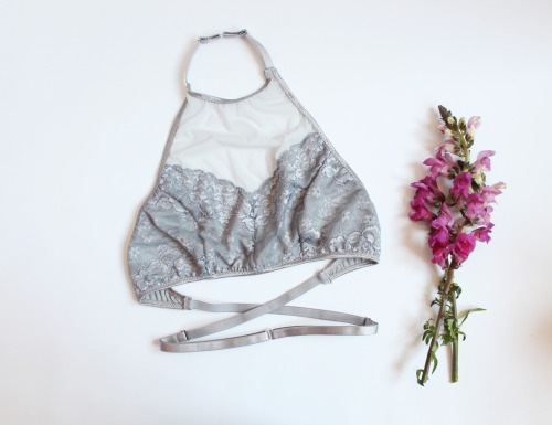 Grey Mesh &amp; Lace Amber Halter Bra - learn how to sew your own!