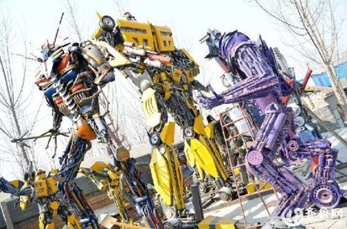 The workers at a junkyard in China decided to get creative by making giant Transformer statues from the scrap metal.