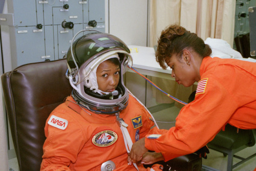 npr: humanoidhistory: First black woman in space Mae Jemison and NASA spacesuit team manager Sharon 