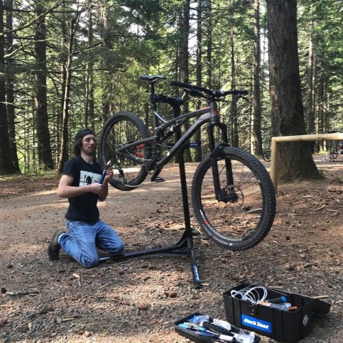 lennysbikeshop:We set up our MTB Ateam rider @rick_nyser with a bike stand and tools. So he could ha