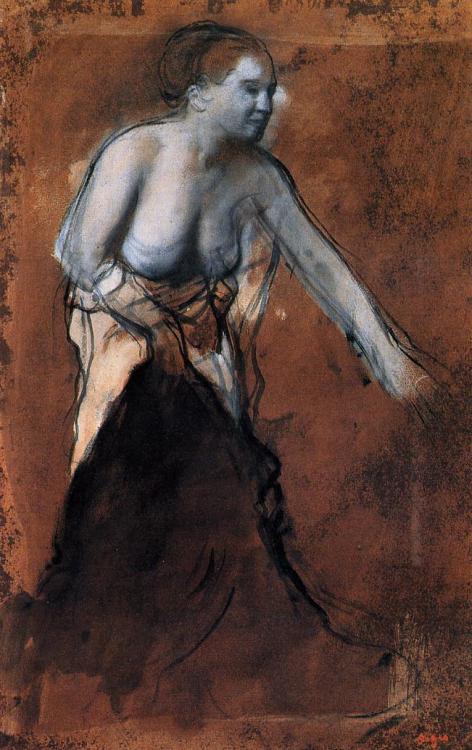 Standing Female Figure with Bared Torso, 1868, Edgar DegasMedium: oil,cardboard