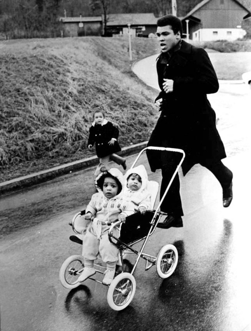 24kblk: muhammad ali trains for fight with daughters in tow. chicago, illinois. 1971