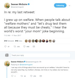 rosetintmyworld84:   As we approach the Holiday season, think about those less fortunate, and the what the reality of being less fortunate means for millions of American citizens (ie fellow humans) as laid out by the incomparable @seananmcguire 