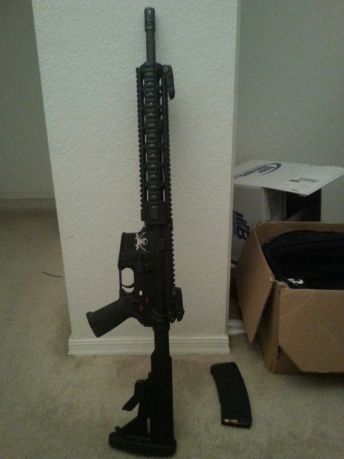 seniormudbutt:Hand built AR, btw. An Eotech 512, Magpul AFG, and a Spikes Dynacomp will complete thi