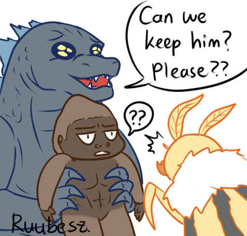 ruubesz-draws:What if Godzilla adopts King Kong instead of fighting him…I mean Kong is like… super s