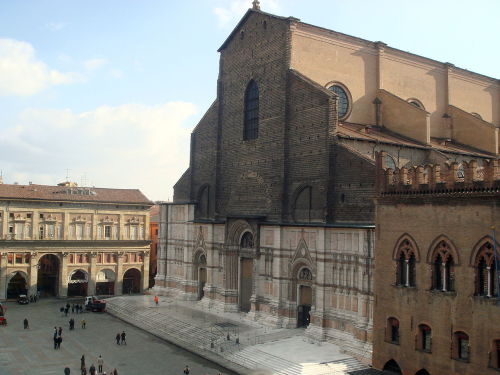 italianartsociety:  Today is the Feast of Saint Petronius, bishop of Bologna in the 5th century.  The Bolognese honor Petronius as their patron saint and dedicated the city’s main church to him. Rising high over the city’s Piazza Maggiore, San Petronio