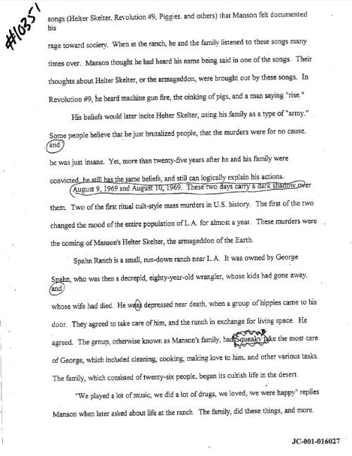 Dylan's Essay On Charles Manson (12 Pgs. '98)