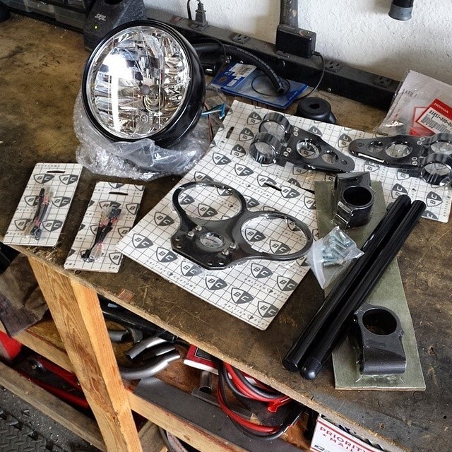 Items orders from and being installed by @motochopshop Satin Black headlight bucket,