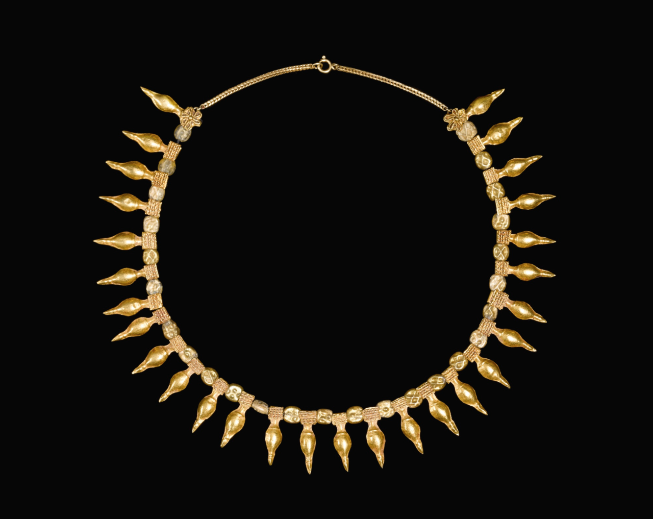 Ancient Greek gold and glass necklace, dated to around the 4th century ...