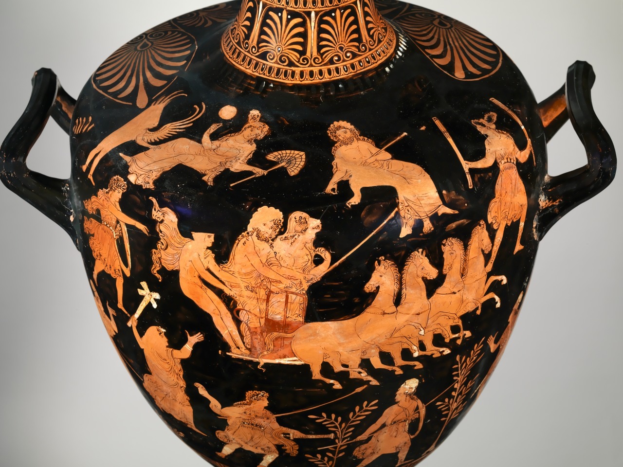 via-appia:  Terracotta hydria (water jar), the abduction of Persephone by Hades surrounded