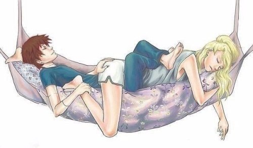 teenageers:  love couple art  Okay but like What else is underneath them in that hammock??