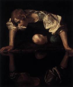 centuriespast:  CARAVAGGIO Narcissus 1598-99 Oil on canvas, 110 x 92 cm Galleria Nazionale d’Arte Antica, Rome 