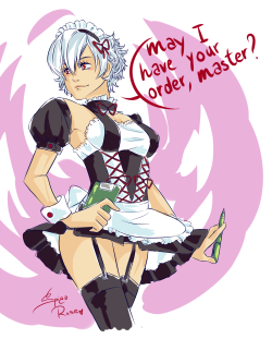 spigaroses:  this time no KLK maid but! I have a Maid Riven (from League of Legends) for you :D (yes Riven, I order your clothes v.v the ones you’re wearing now, now strip XD) 