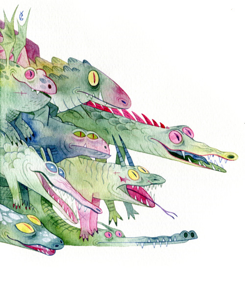 s-u-w-i:  Dragons! 🐊So relaxing to paint with watercolors again :&gt;  