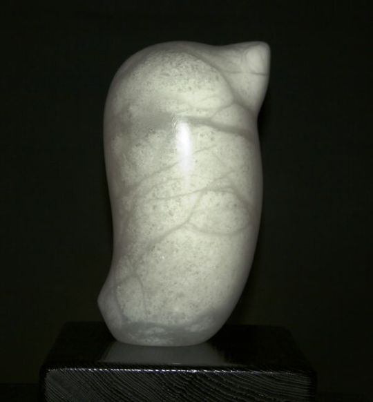 A sculpture titled Thai Rad (Carved Stone Light Mango Fruit sculpture) by sculptor Denis Yanashot. In a medium of Colorado White Alabaster. #artist#sculpture#sculptor#art#fineart#Denis Yanashot#Alabaster#stone#limited edition