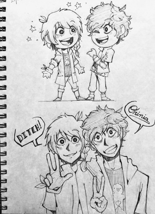 yuunic:Doodled during my meeting with @miflored yesterday! Featuring Taron and Ethan, our characters