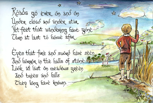 thereisalwayshope-aragorn:shaylynnann:J.R.R. Tolkien’s beautiful poem “Roads Go Ever On.”I drew thes