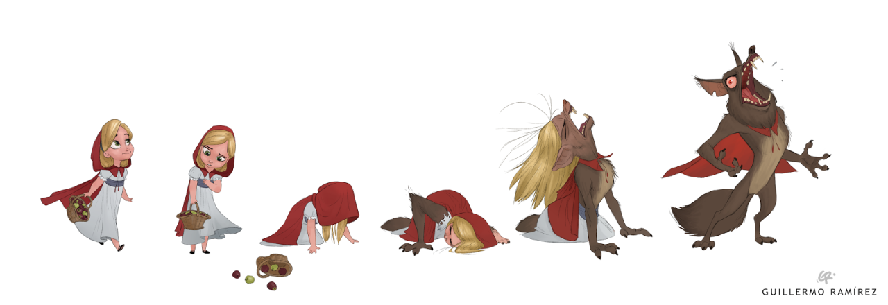 pr1nceshawn:  Little Red Riding Hood Transforming into a Werewolf by Guillermo Ramírez.