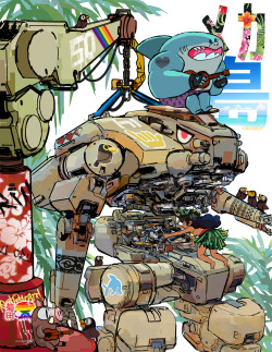 scott-kikuta:  Mech Island  “Tune Up”  Started this on the Surface Pro4 with Manga Studio, then finished in photoshop. 