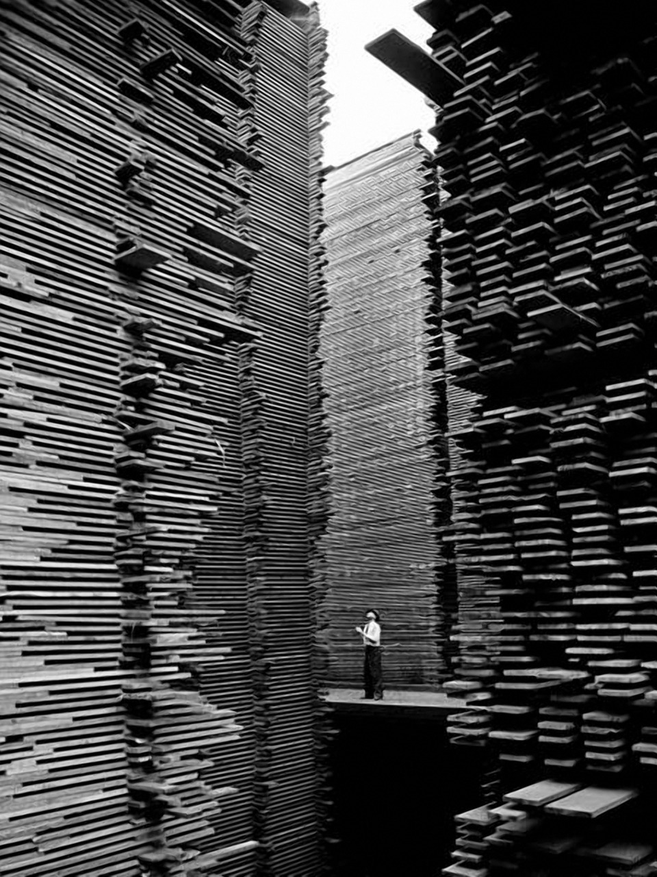 last-picture-show: Alfred Eisenstaedt, A Man standing in the Lumberyard of Seattle