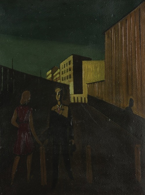 Meeting   -  František Hudeček , 1942Czech, 1909-1990 oil on cardboard, plywood , 31.5 x 25 cm. (4.1