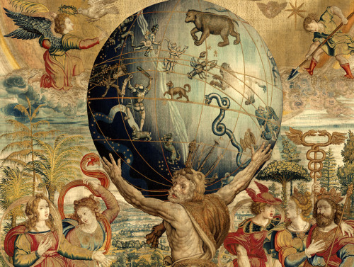 willigula: Hercules supporting the celestial sphere from a tapestry by Joris Vezeleer (Georg Wezele