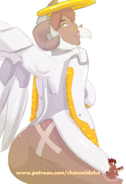 channeldulce: Dulce Patreon Exclusive: Sketch Weds.!! Forgot to post, sketch request for Dulce cosplaying as Mercy from Overwatch Join Dulce’s Patreon! ^___^  &lt; |d’‘‘‘