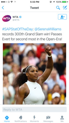 zerosuit:  the-freckled-feminist:  Serena Williams wins her 300th Grand Slam.  greatest athlete ever? i would say so  