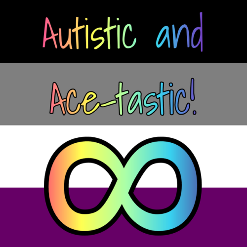(Background is the asexual pride flag; on top in rainbow text are the words “Autistic and Ace-