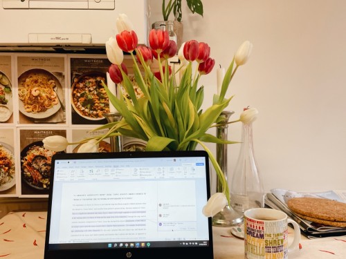 a wfh, kitchen table kind of afternoon - much more colourful than the library! 
