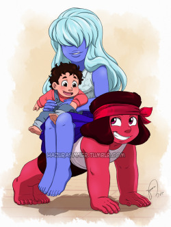 hazurasinner:  You wouldn’t believe the amount of stuff I got in my art folders and forget to upload! This drawing is months old! So here, have some more Tiny Red and Blue Moms with baby Steven! Just to keep this blog active with art. My followers must