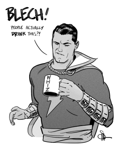 docshaner:Coffee break sketch. I’m assuming Billy really wants to try coffee and Cap hates it.