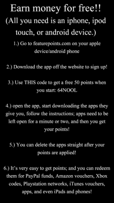 bakrua:  bakrua:  hey i’m hear to tell u all about featurepoints because it is GREAT! i have earned like £30 in 3 days off this app for doing nothing but downloading free apps and them giving me points, all given to me in amazon giftcards, as seen