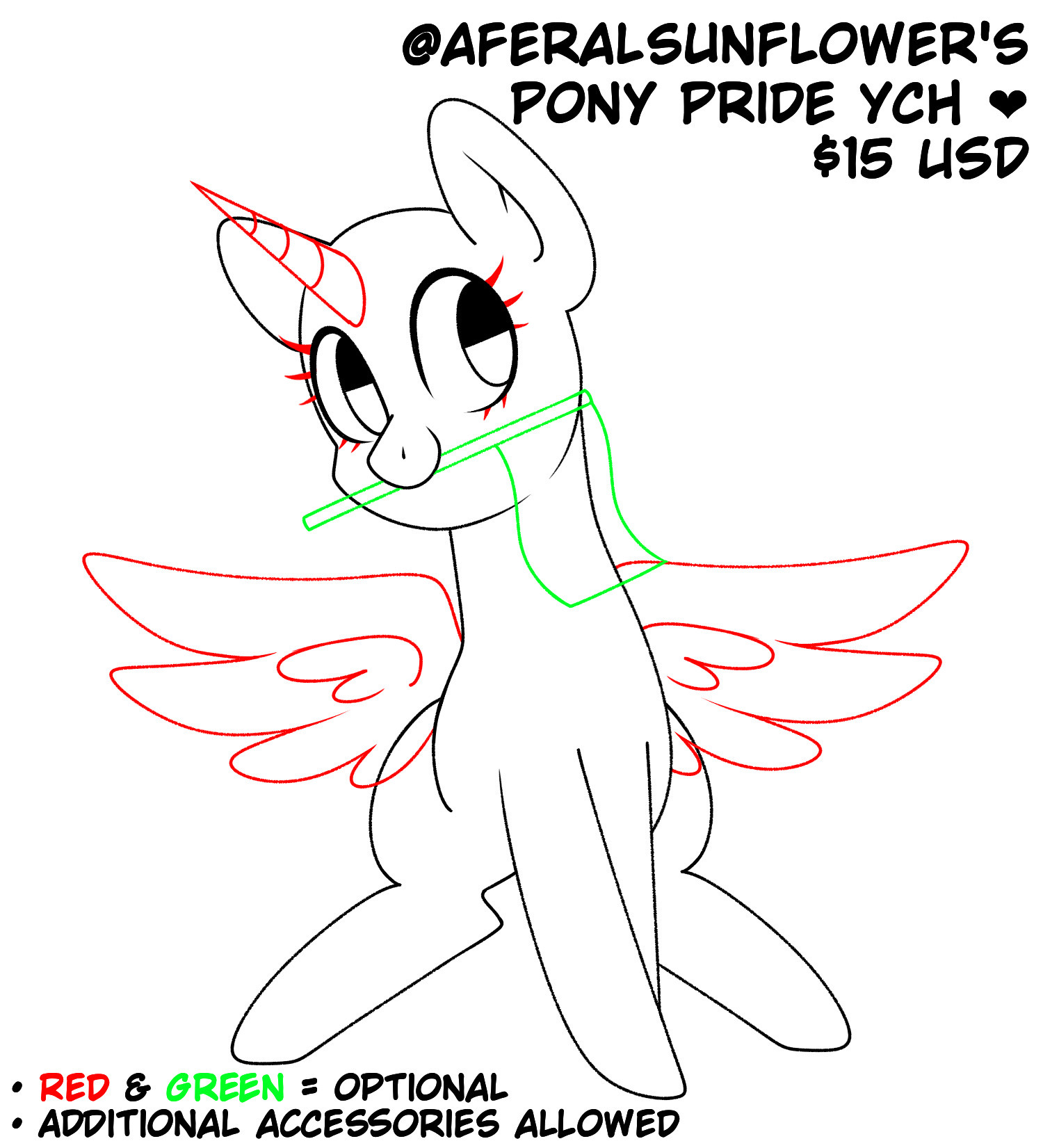 sapphire-shores:Pride Month MLP YCH! 🏳️‍🌈Flag optional. Any species.Only ฟ USD.DM for more info or to reserve yours! ❤️💚