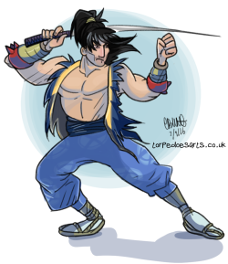 torpedoesarts:  Mitsurugi in his Soul Blade outfit. I forgot to draw him any nipples… he didn’t have any in his cover art… 