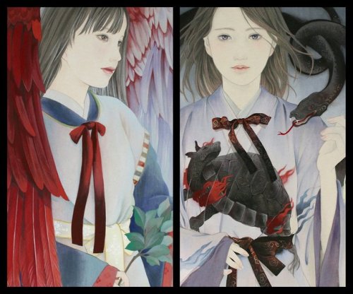 tanuki-kimono: Cardinal guardians, art by Kei Hanabishi. Those mythical beings from Chinese traditio