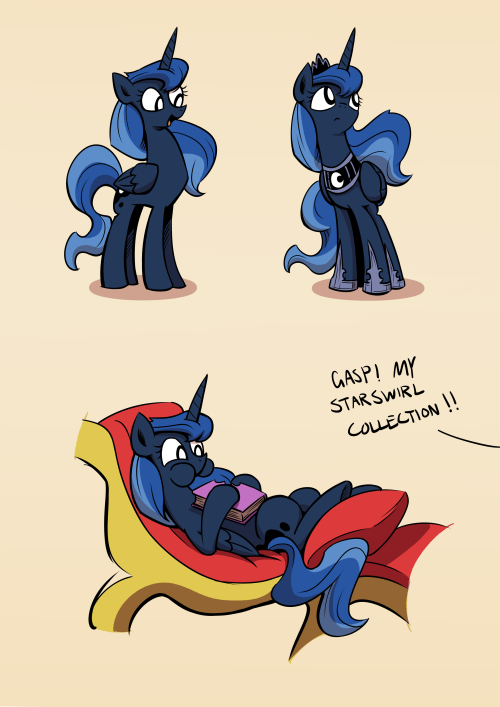 sensible-luna:  Sorry for the lack of posts recently. Been pretty busy, anyway, here’s some Luna doodles. Every so often, Luna likes to go into Twilight’s dreams and eat some books.  XD!