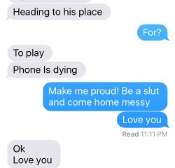 oregoncuckold:  Text with my hotwife tonight.