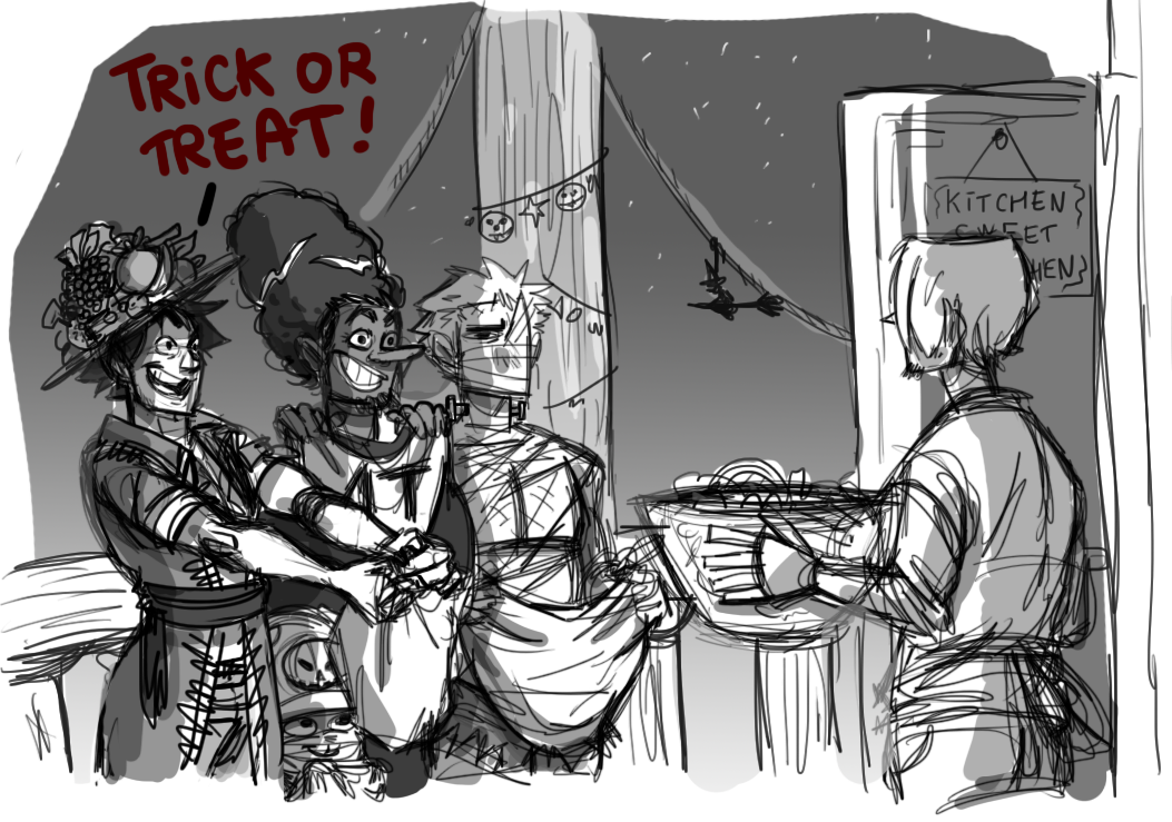 askcaptaintashigi:  Everyone puts on costumes (mostly awkwardly made by themselves