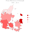 Birthplaces of Prime Ministers of Denmark since 1848
Source: lhavelund (reddit)
lhavelund:
“  This will likely not have much interest, but it was hard not to get caught up by everyone’s highly interesting maps :)
Data was grabbed from a combination...